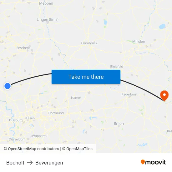 Bocholt to Beverungen map