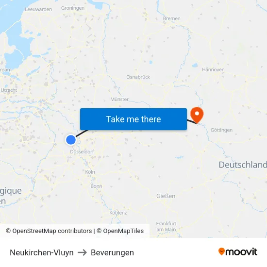 Neukirchen-Vluyn to Beverungen map