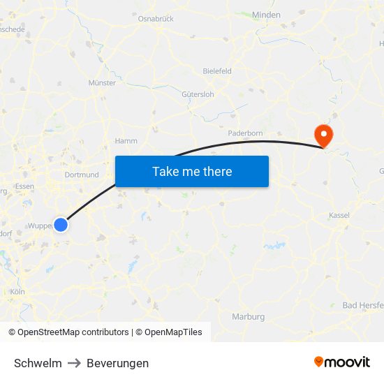 Schwelm to Beverungen map