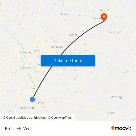Brühl to Verl map
