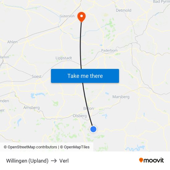 Willingen (Upland) to Verl map