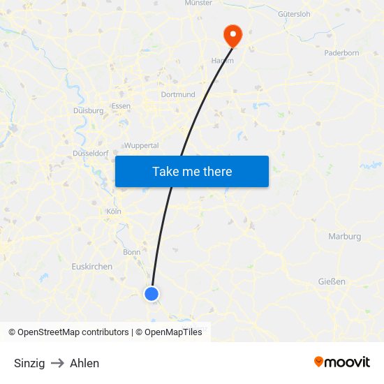 Sinzig to Ahlen map