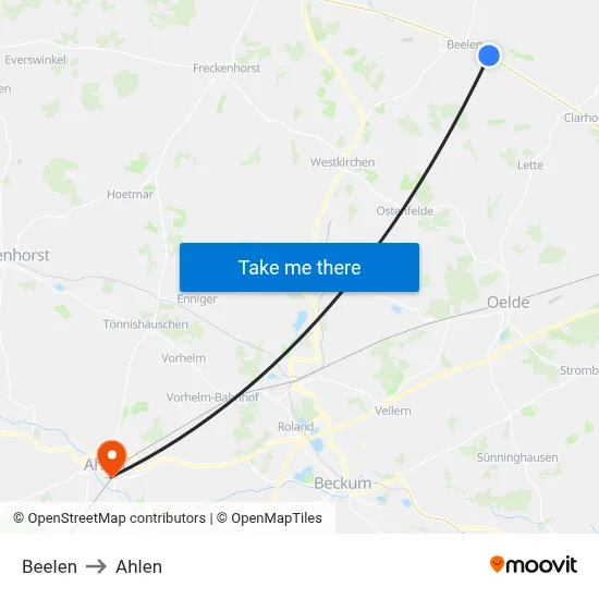 Beelen to Ahlen map
