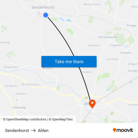 Sendenhorst to Ahlen map