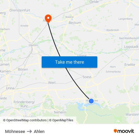 Möhnesee to Ahlen map