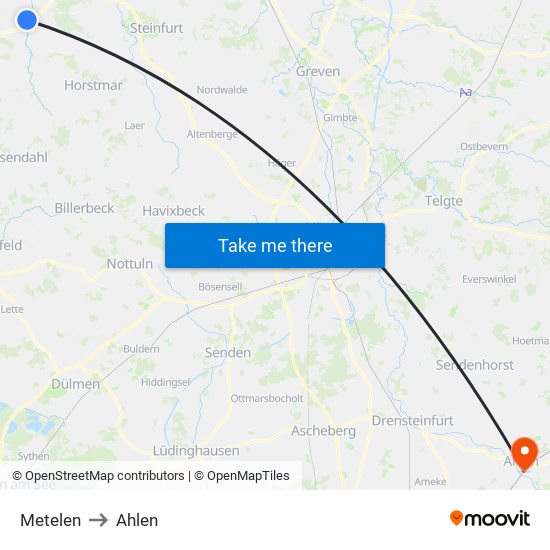 Metelen to Ahlen map