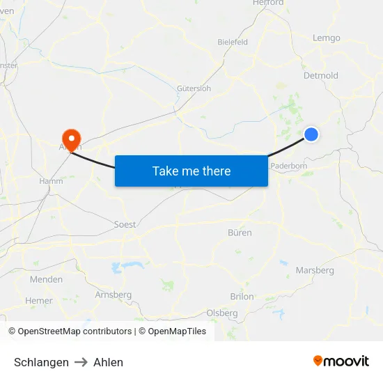 Schlangen to Ahlen map
