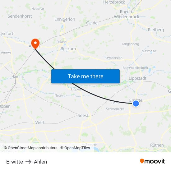 Erwitte to Ahlen map