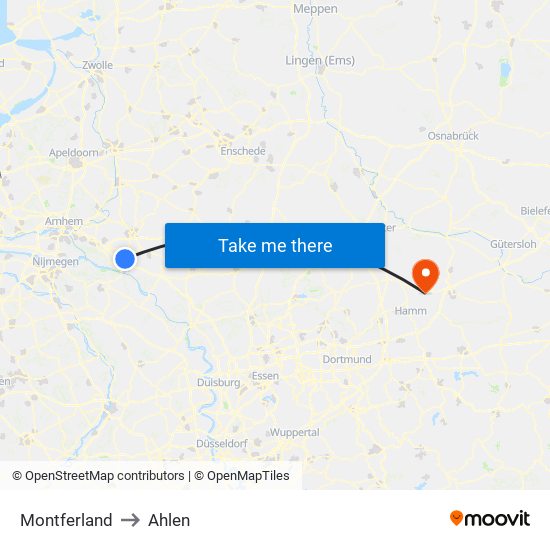 Montferland to Ahlen map