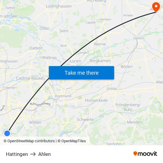 Hattingen to Ahlen map