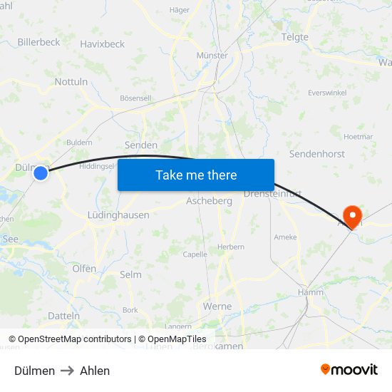 Dülmen to Ahlen map