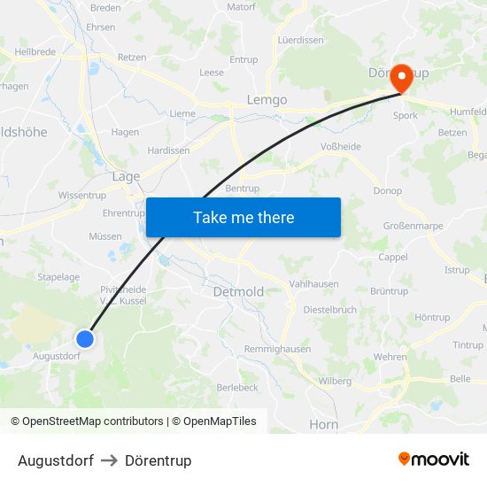 Augustdorf to Dörentrup map