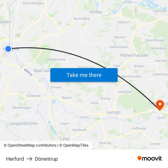 Herford to Dörentrup map