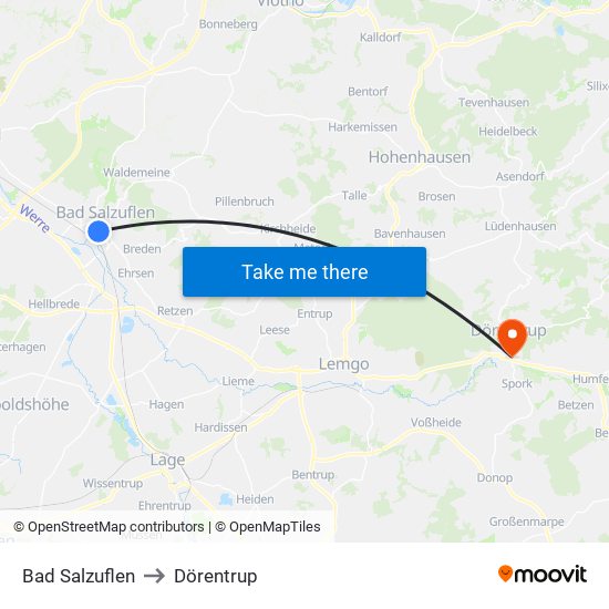 Bad Salzuflen to Dörentrup map