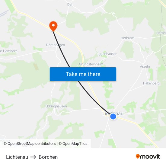 Lichtenau to Borchen map