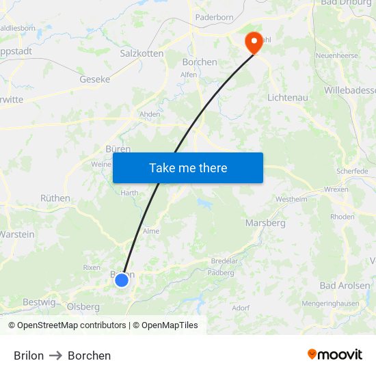Brilon to Borchen map