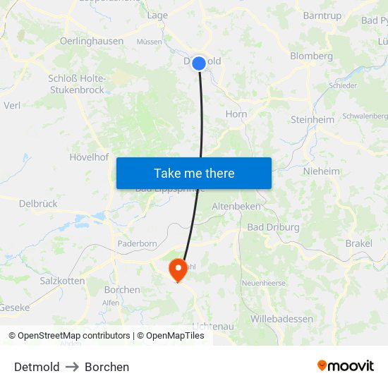 Detmold to Borchen map