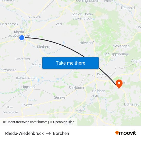 Rheda-Wiedenbrück to Borchen map