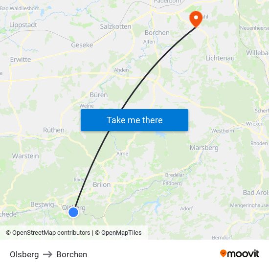 Olsberg to Borchen map