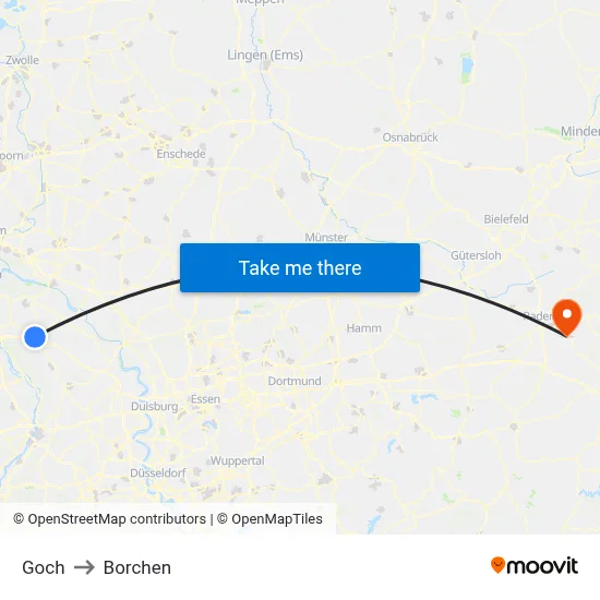 Goch to Borchen map