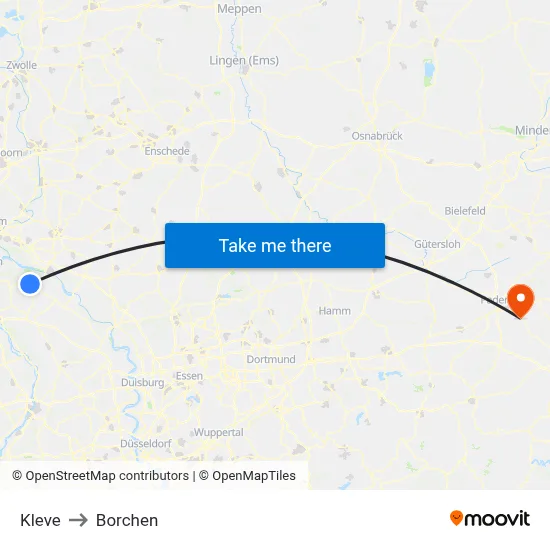 Kleve to Borchen map