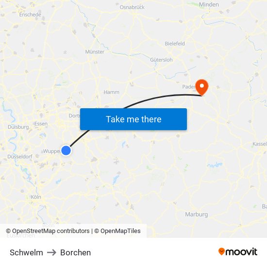 Schwelm to Borchen map