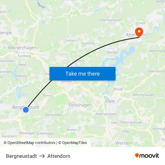 Bergneustadt to Attendorn map