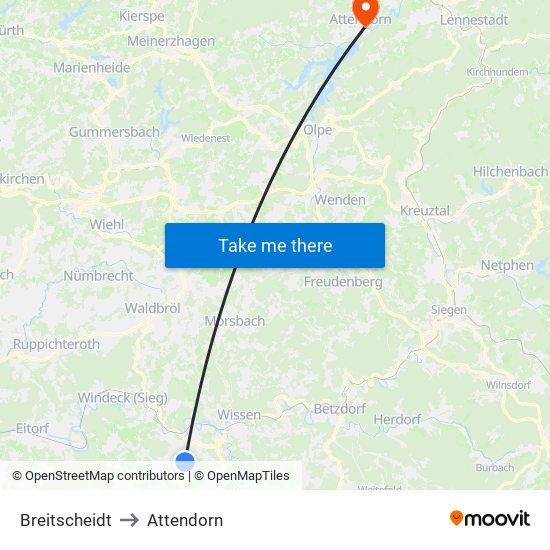 Breitscheidt to Attendorn map