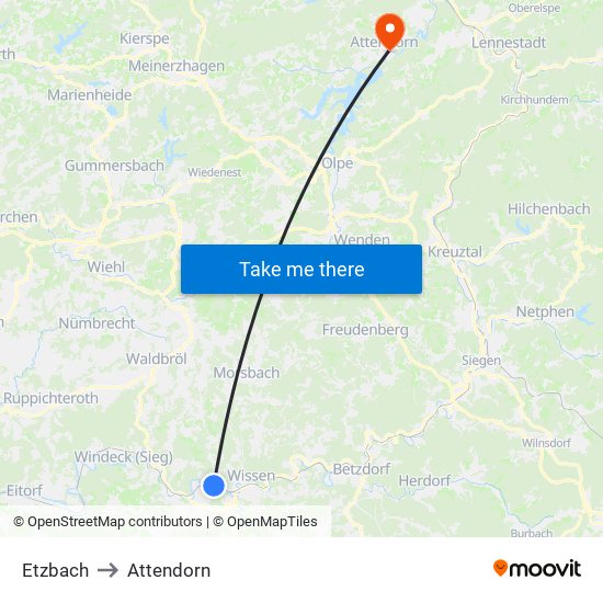 Etzbach to Attendorn map