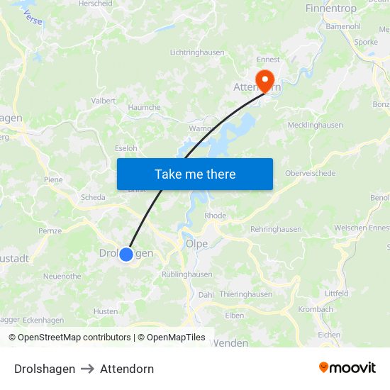 Drolshagen to Attendorn map