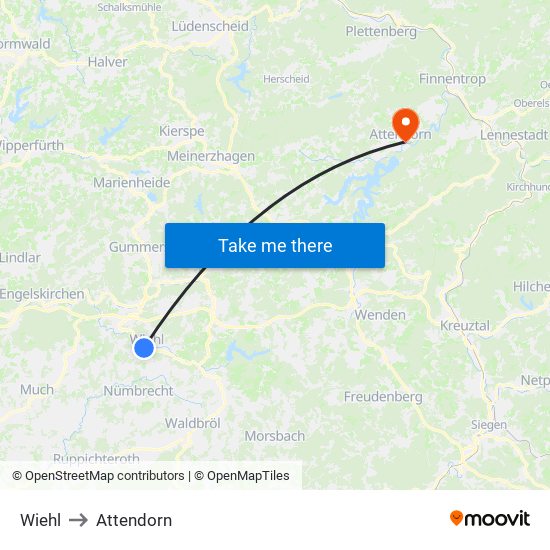 Wiehl to Attendorn map
