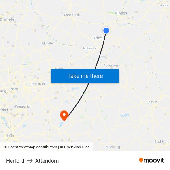 Herford to Attendorn map