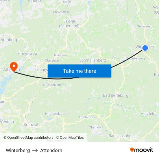 Winterberg to Attendorn map