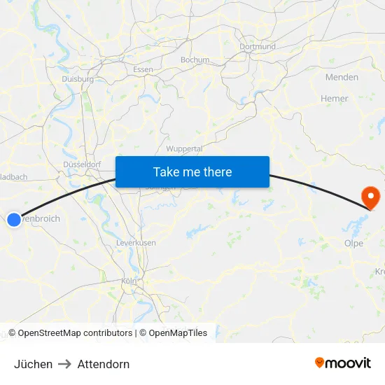 Jüchen to Attendorn map