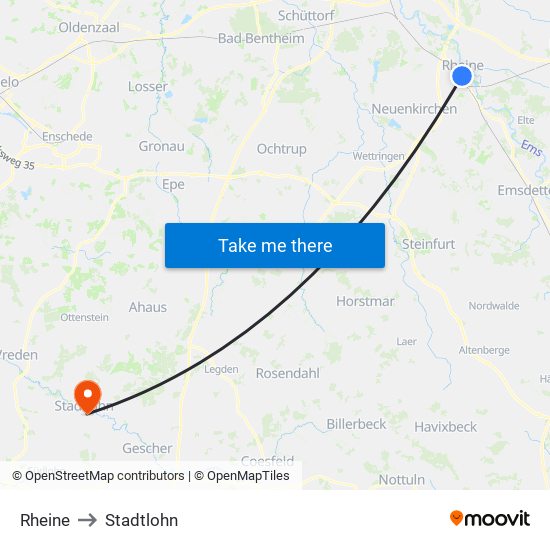 Rheine to Stadtlohn map