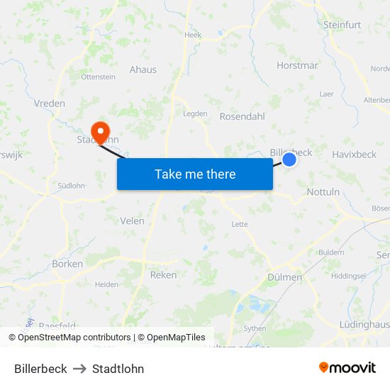 Billerbeck to Stadtlohn map
