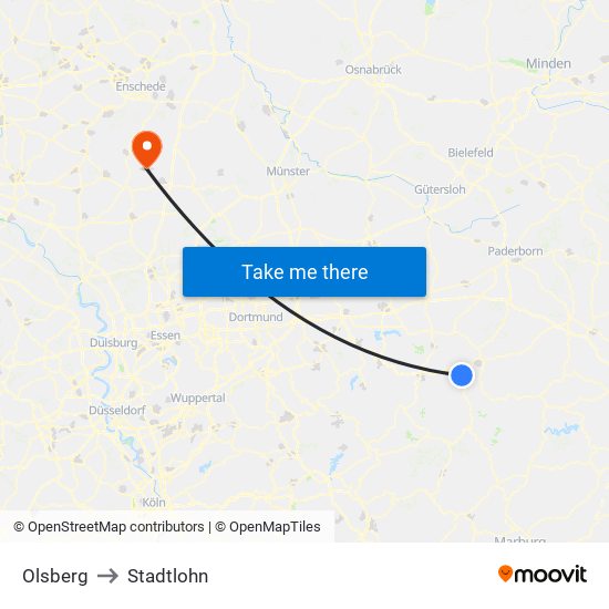 Olsberg to Stadtlohn map