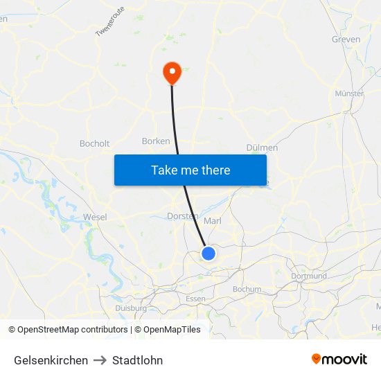 Gelsenkirchen to Stadtlohn map