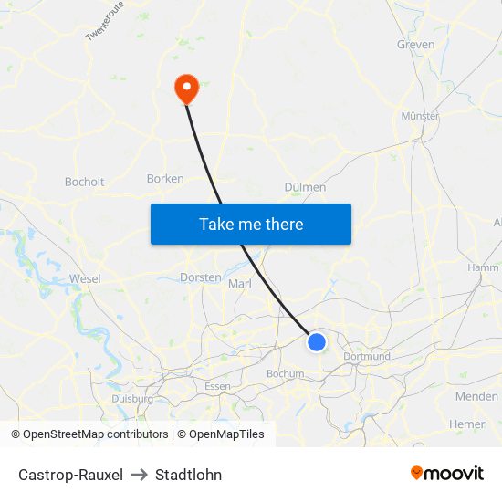 Castrop-Rauxel to Stadtlohn map