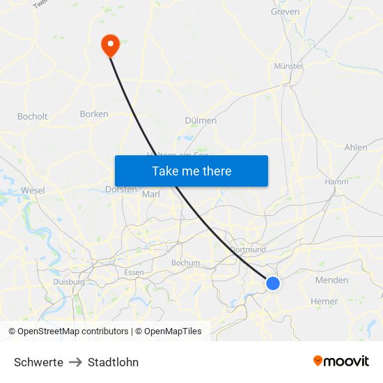 Schwerte to Stadtlohn map