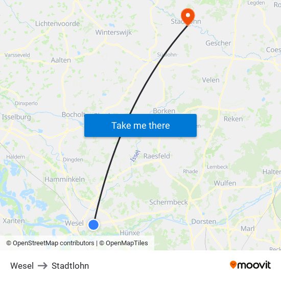 Wesel to Stadtlohn map