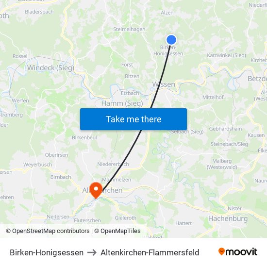 Birken-Honigsessen to Altenkirchen-Flammersfeld map