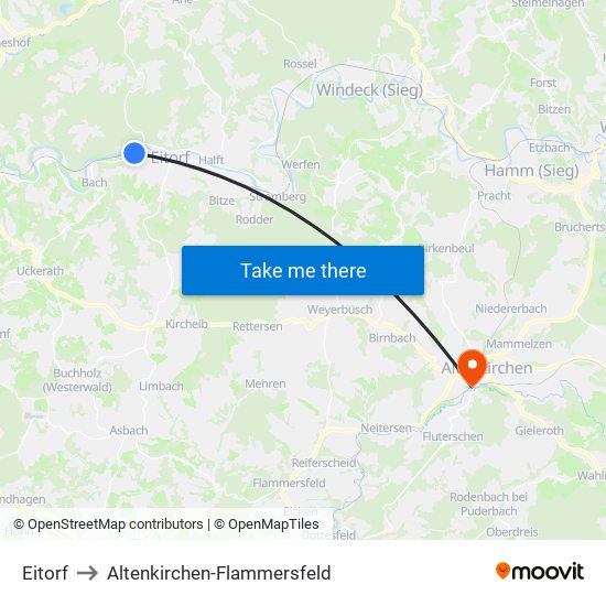 Eitorf to Altenkirchen-Flammersfeld map