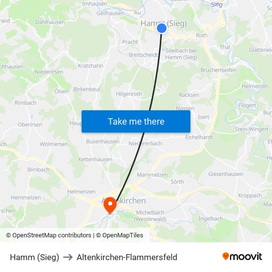 Hamm (Sieg) to Altenkirchen-Flammersfeld map