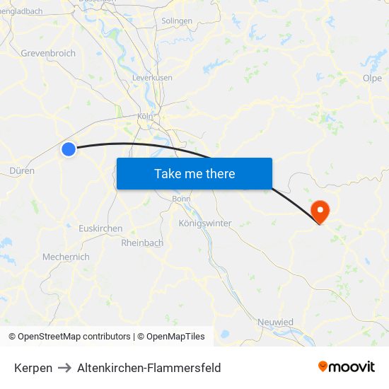 Kerpen to Altenkirchen-Flammersfeld map