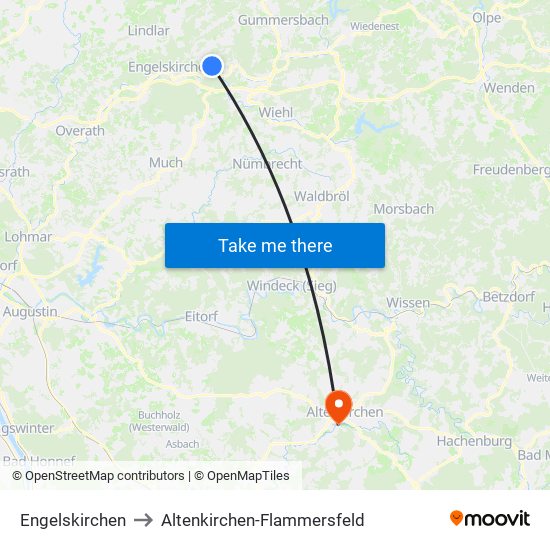 Engelskirchen to Altenkirchen-Flammersfeld map