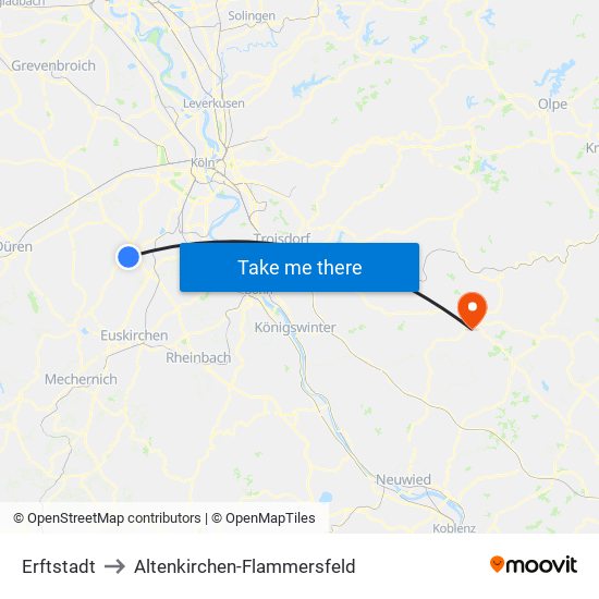 Erftstadt to Altenkirchen-Flammersfeld map