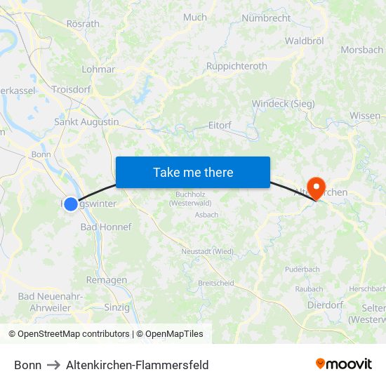 Bonn to Altenkirchen-Flammersfeld map