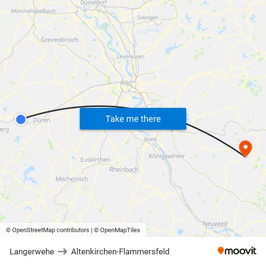 Langerwehe to Altenkirchen-Flammersfeld map