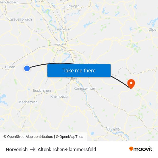 Nörvenich to Altenkirchen-Flammersfeld map